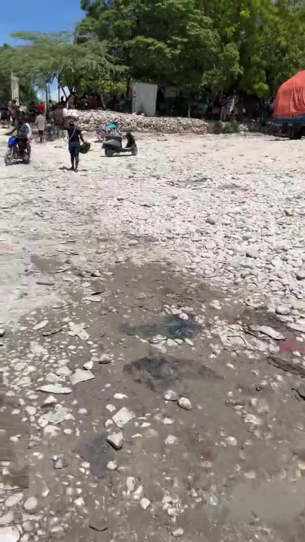 2022年8月25日 ドミニカ共和国 ペデナレス ハイチ国境を徒歩で渡り 国境を越えた最初のハイチの町アンセに到達する — ストック動画