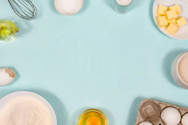 Zutaten Für Frühlingskekse Mehl Zucker Butter Blick Von Oben Platz — Stockfoto