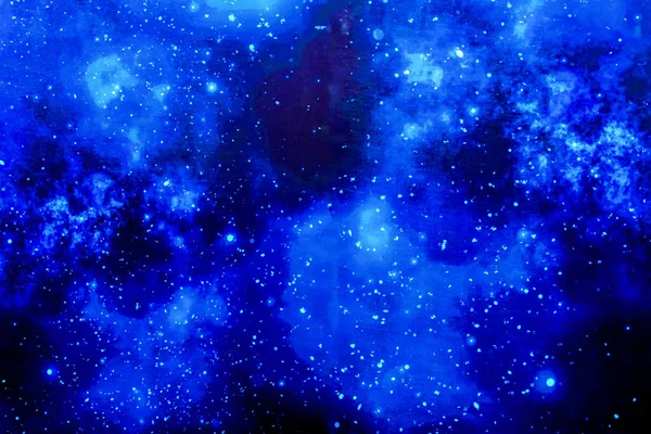 Синий Космический Абстрактный Фон Светлыми Пятнами Туманностей Белыми Точками Звезд — стоковое фото