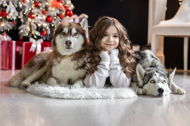 Noel geçmişinde iki Husky olan bir kız..