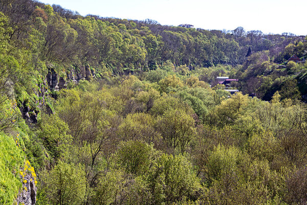 View over Smotrych river canyon in Kamianets-Podilskyi, Ukraine