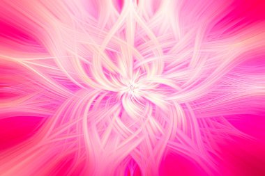 Parlak pembe tonlarda soyut radyal çiçek deseni, enerji ve dinamik hareket yayıyor.