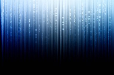 Veri ve teknolojiyi fütürist bir gradyan ile temsil eden ikili kod soyut kavramı.