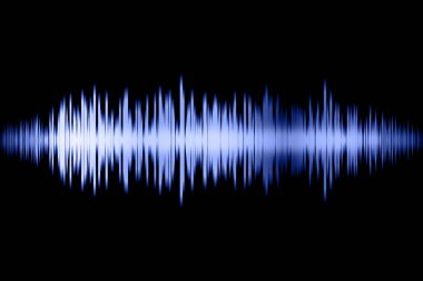 Dijital mavi ses dalgaları siyahın üzerinde minimalist bir görsel stil altında gösterilir