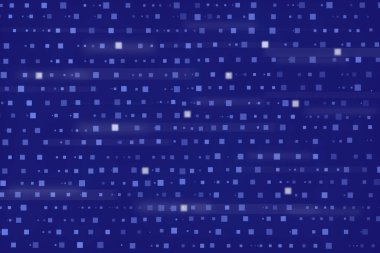 Kare elementlerle parlayan bir dijital mavi arkaplanın soyut çizimi