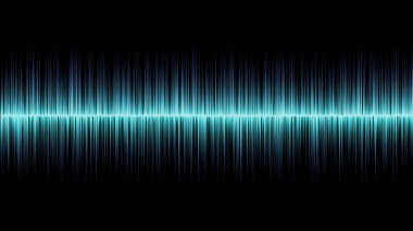 Siyah arkaplanda gösterilen parlak mavi ses dalgası, dijital ses dinamiğini sembolize ediyor