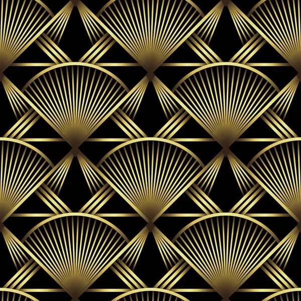 stock vector Art Deco Pattern. Vector background in 1920s style. Gold black texture. Fan or palm leaf shape. 3D background