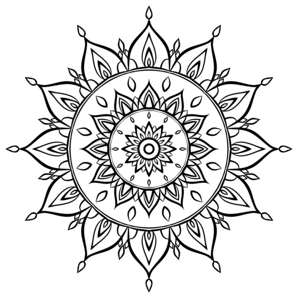 Flower Mandala Coloring Page Simple Symmetrical Floral Shape Mindful Coloring — Stok Vektör