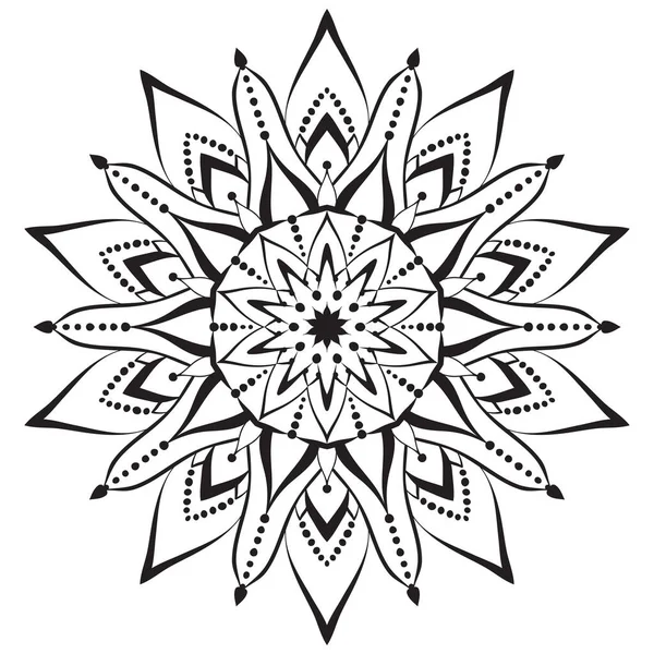 Bloem Mandala Kleurplaat Eenvoudige Symmetrische Bloemvorm Voor Bewuste Kleuring Zwarte — Stockvector