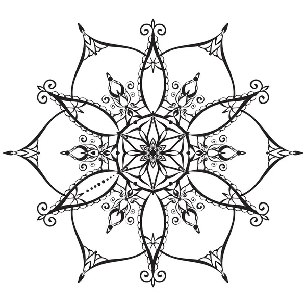 花曼荼羅彩色ページ 意識的な着色のための対称的な花の形を挿入します 白地に黒の輪郭 — ストックベクタ