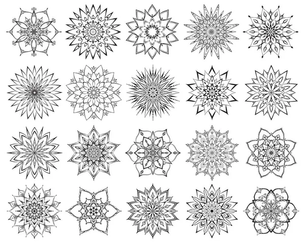 Blumen Mandalas Set Vorhanden Komplizierte Und Einfache Mandalas Malvorlagen Symmetrische — Stockvektor