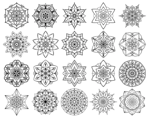 Blumen Mandalas Set Vorhanden Komplizierte Und Einfache Mandalas Malvorlagen Symmetrische — Stockvektor
