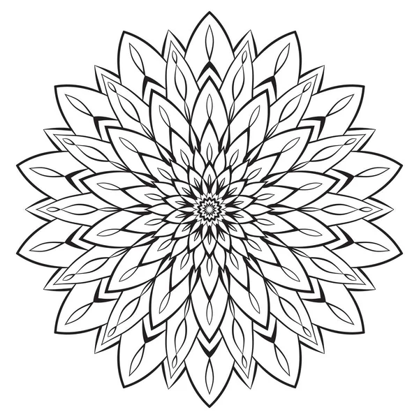 Bloem Mandala Kleurplaat Ingewikkelde Symmetrische Bloemvorm Voor Bewuste Kleuring Zwarte — Stockvector