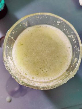 bir cam kapta beyaz zemin üzerine yeşil çay