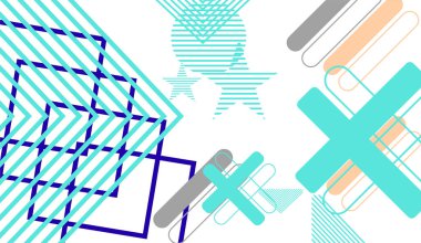 Çapraz çizgiler ve şekillerle soyut geometrik eğimli arkaplan.