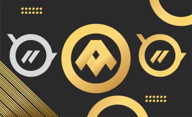 Altın rengi çeşitli şekiller sembol ve siyah arkaplan üzerindeki element tasarımı