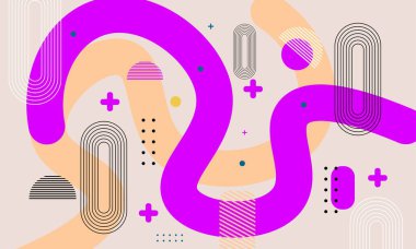 Renkli posterlerin ve kapakların yaratıcı konsepti, dalga şekilli soyut tasarım. Damgalama, afiş, el ilanı, kapak, etiket, yazdırma şablonları,