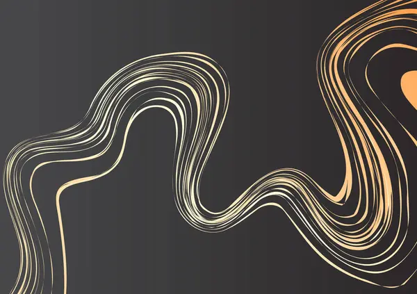 Dinamik soyut illüstrasyon, parlak altın kıvrımlı, modern ve sofistike görsel estetik, yaratıcı ve sanatsal tasarım için mükemmel, karanlık bir gradyan arkaplan içerir.