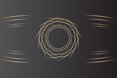 Dinamik soyut illüstrasyon, parlak altın kıvrımlı, modern ve sofistike görsel estetik, yaratıcı ve sanatsal tasarım için mükemmel, karanlık bir gradyan arkaplan içerir.