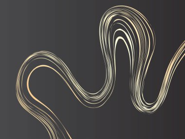 Dinamik soyut illüstrasyon, parlak altın kıvrımlı, modern ve sofistike görsel estetik, yaratıcı ve sanatsal tasarım için mükemmel, karanlık bir gradyan arkaplan içerir.