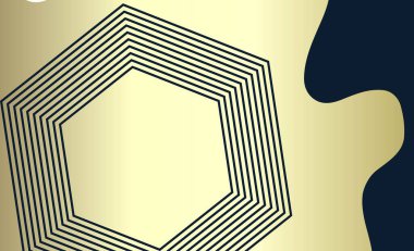 Detaylı ve karmaşık bir tasarım. Koyu mavi desenli arka plana karşı zarif altın çizgileri olan altıgen bir desen sergiliyor.