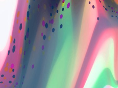 Yumuşak renklere, dinamik sıvı formlara ve noktalı örtülere sahip parlak ve akıcı soyut sanat eserleri, çağdaş tasarımlar veya sanatsal esinlenmeler için çekici ve yaratıcı bir görsel kompozisyon oluşturur..