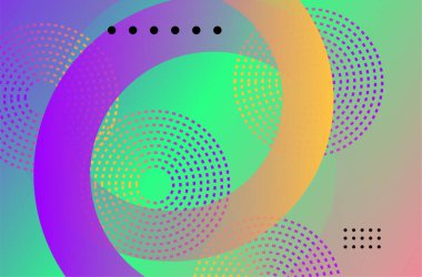 Canlı renk paletinde daireler ve desenler içeren soyut geometrik tasarım