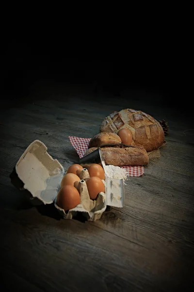 bread on a black background, bakery
