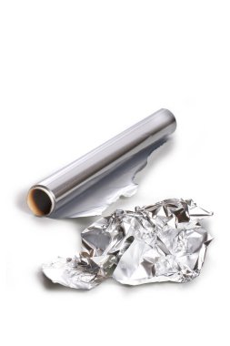 aluminum foil roll on white background on white background