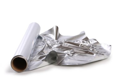 aluminum foil roll on white background on white background