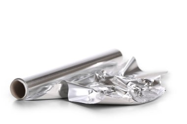 aluminum foil roll on white background on white background