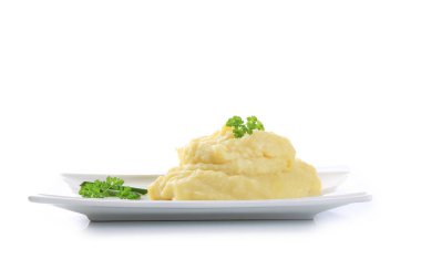 Beyaz arka planda patates püresi