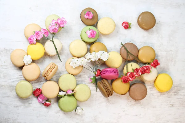 stock image macaroons, assortment of fresh pastel colored macaroons