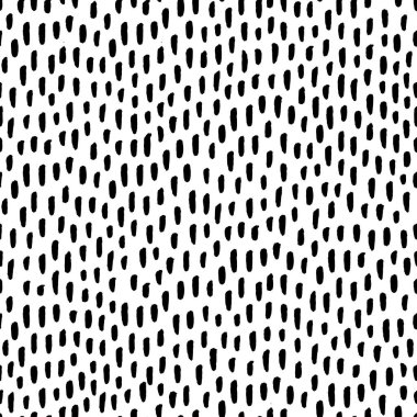 Soyut, pürüzsüz el çizimi düzensiz desen. Vektör arkaplan çizimi. Rastgele kısa çizgileri olan siyah ve beyaz fayanslar. Paket kağıdı, kumaş, arkaplan için tek renkli tasarım