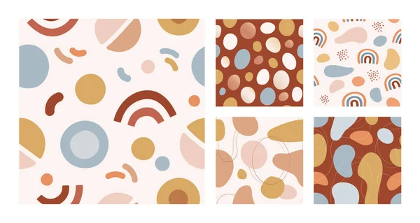 stock vector Geometric shapes abstract background collection. Vector colorful illustration. Dots and curve shape texture for seamless backdrop. Beige and pastel color. Design textile for holiday wrapping paper.