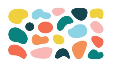 Soyut renk koleksiyonu şekillendirir. Vektör geometrik çizim seti. Renkli yeşil, pembe, sarı, mavi renk beyaz arka planda izole edilmiş. Tasarım ögesi