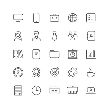 ui için taslak simge koleksiyonu. Vektör ince çizgi çizim seti. Kurumsal iş, takım çalışması, görev ve zaman yönetimi sembolü beyaz arka planda izole edilmiş. Tasarım ögesi