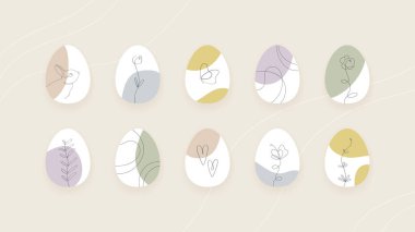 Easter egg collection. Vector modern illustration set. One line various symbol isolated on white background. Design for happy easter day holiday.