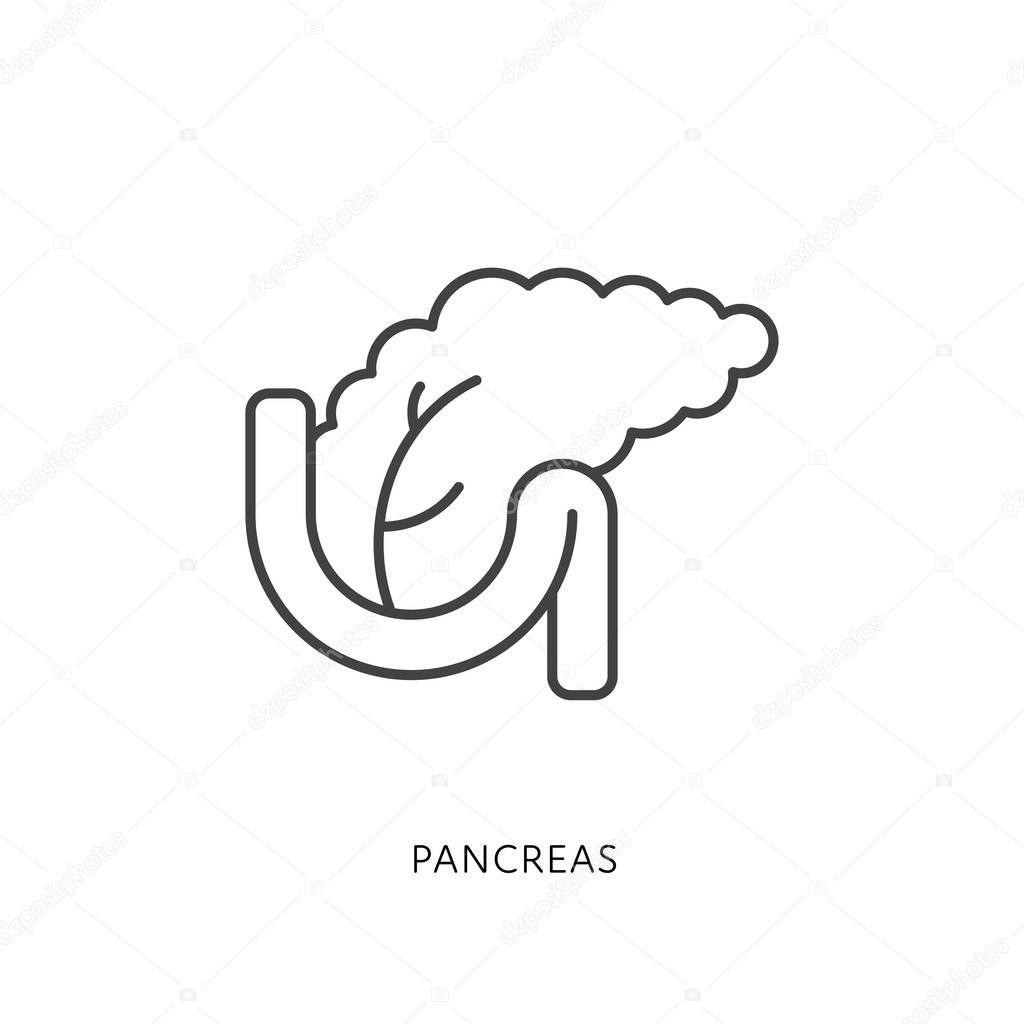 Outline style health care ui icons collection. Vector black linear illustration. Pancreas anatomy symbol isolated on white background. Design element for healthcare, digestion system infographic