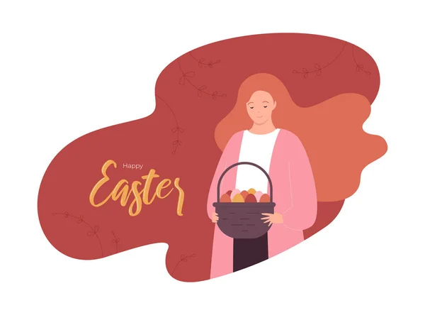 Easter Egg Concept Vector Modern Flat Illustration Banner Template Woman — ストックベクタ
