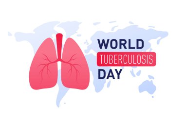 Tuberculosis disease concept. Vector flat healthcare illustration. World day horizontal banner template. Red infected lung on map background. Design element for health care, pulmonology