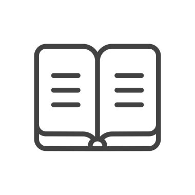 Model Ui Simge Eğitimi ve Okul Sınıfı Koleksiyonu. Vektör siyah doğrusal çizim. Arkaplanda izole edilmiş açık kitap bilgisi sembolü. Bilim, kütüphane ve kolej için tasarım ögesi.