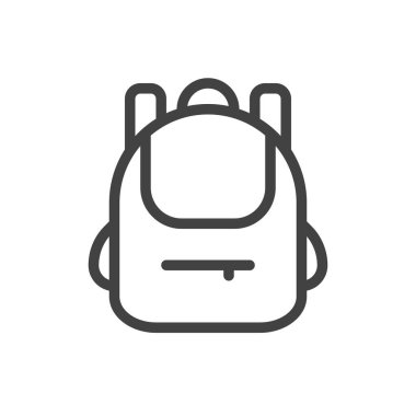 Model Ui Simge Eğitimi ve Okul Sınıfı Koleksiyonu. Vektör siyah doğrusal çizim. Beyaz arka planda izole edilmiş çocuk sırt çantası sembolü. Spor, yürüyüş ve seyahat için tasarım ögesi