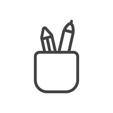 Model Ui Simge Eğitimi ve Okul Sınıfı Koleksiyonu. Vektör siyah doğrusal çizim. Beyaz arkaplanda izole edilmiş bir kalem sembolü. Sanat okulu ve yaratıcılık için tasarım öğesi