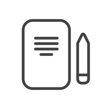 Model Ui Simge Eğitimi ve Okul Sınıfı Koleksiyonu. Vektör siyah doğrusal çizim. Beyaz arkaplanda izole edilmiş kalem, kalem, defter sembolü. Sanat okulu ve yaratıcılık için tasarım öğesi