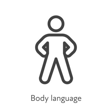 Taslak stil ui simgeleri iş koleksiyonu için yumuşak beceri. Vektör siyah doğrusal çizim. Vücut dili. Güçlü özgüvenli poz veren adam izole edilmiş. Şirket eğitimi için tasarım