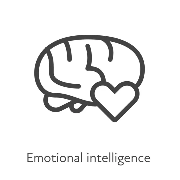 概要スタイルUiは ビジネスコレクションのためのソフトスキルアイコン ベクトルブラックリニアイラスト 感情的知性だ 脳と心の心 感情のシンボルを隔離 企業研修のデザイン — ストックベクタ