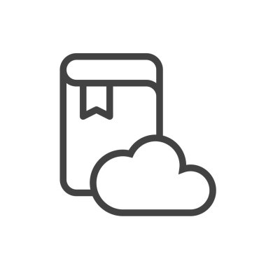 Taslak biçim ui simgeleri çevrimiçi eğitim ve eğitim kursu koleksiyonu. Vektör siyah doğrusal çizim. Beyaz arka planda izole edilmiş bulut sembollü kitap. Kütüphane ve üniversite için tasarım ögesi