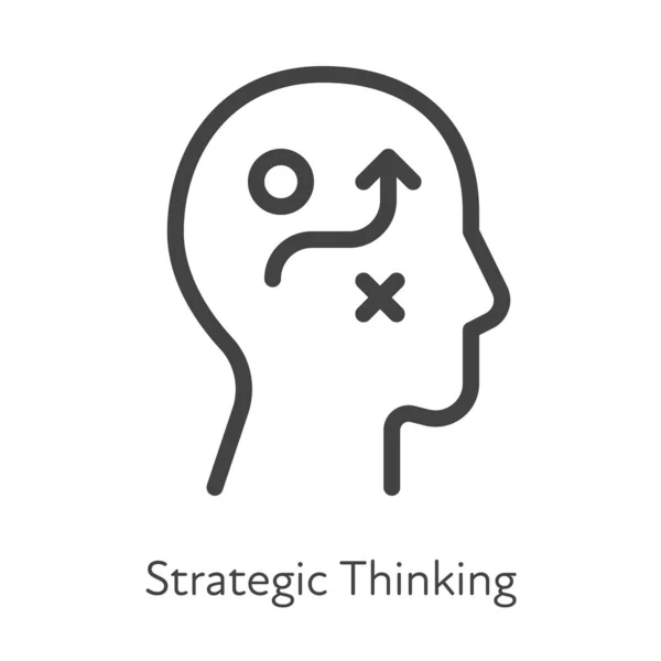 概要スタイルUiは ビジネスコレクションのためのソフトスキルアイコン ベクトルブラックリニアイラスト 戦略的思考 障害物のシンボルが隔離された周りの軌道で頭 企業研修のデザイン — ストックベクタ
