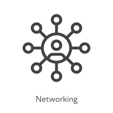 Taslak stil ui simgeleri iş koleksiyonu için yumuşak beceri. Vektör siyah doğrusal çizim. Ağ kurmak. Merkezdeki insanlarla ağ iletişimi izole edildi. Şirket eğitimi için tasarım